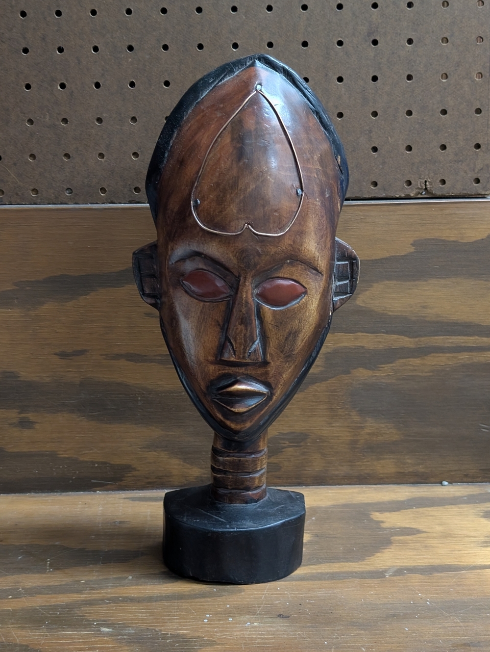 Vintage Hand-Carved Wooden Head Sculpture – African Tribal Style Folk Art